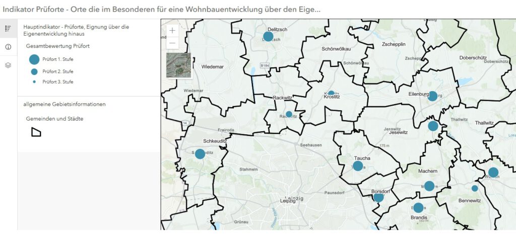 In dieser Grafik ist die Darstellung der Prüforte zu sehen. Je höher die Einstufung desto größer ist das verwendete Punktsymbol in der Karte.